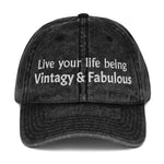 Vintage Cotton "Live Your Life" Cap White Text/Dark Cap