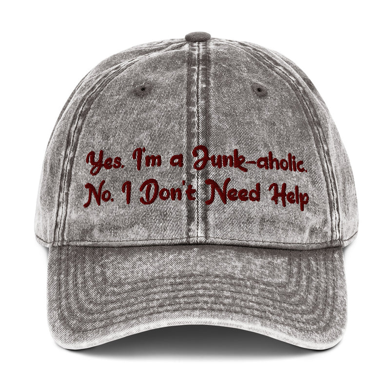 Yes, I'm a Junk-aholic Vintage Cotton Twill Cap - Maroon Embroidery