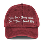 Yes, I'm a Junk-aholic Vintage Cotton Twill Cap - White Embroidery