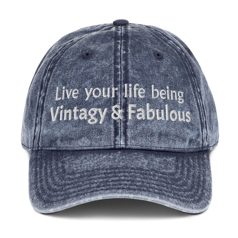 Vintage Cotton "Live Your Life" Cap White Text/Dark Cap