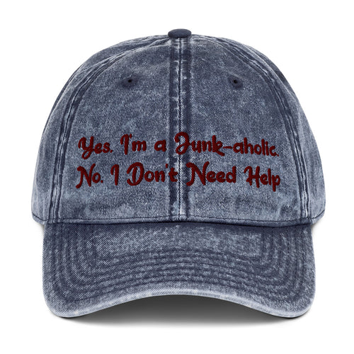 Yes, I'm a Junk-aholic Vintage Cotton Twill Cap - Maroon Embroidery